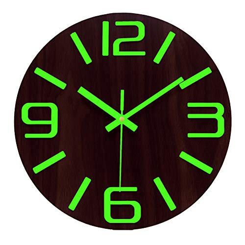 Plumeet Leuchtende Wanduhr - 30cm Leise Holzuhr Fluoreszierend - Große Dekorative Wanduhr für Küche, Büro und Schlafzimmer (3D-Zahlen) von Plumeet