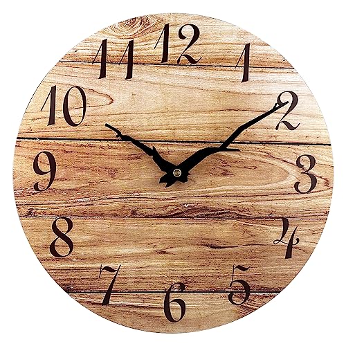 Plumeet Wanduhr, 30,5 cm, rahmenlose Holzwanduhren mit geräuschlosem Quarzwerk, rustikale Landhaus-Walnussuhren, dekorativ für Küche, Schlafzimmer, Wohnzimmer, Braun von Plumeet