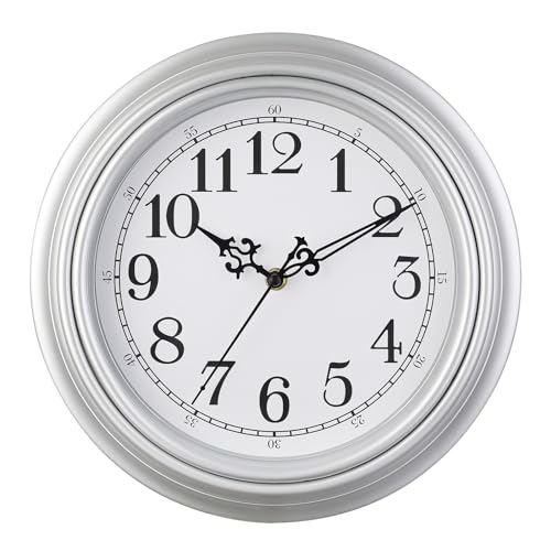 Plumeet Wanduhr Klassisch 25cm Ruhige Retro Wanduhr ohne Tickgeräusche für Wohnzimmer - Schlafzimmer - Batteriebetrieben, Silbrig Plumeet Wanduhr Klassisch 25cm Ruhige Retro Wanduhr ohne Tickgeräusche für Wohnzimmer - Schlafzimmer - Batteriebetrieben, Silbrig von Plumeet