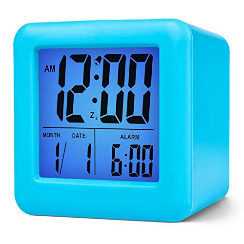 Plumeet Digitaler Reisewecker, Einfach Einzustellen, mit Schlummermodus, Weichem Nachtlicht, Großem Zeit-, Monats-, Datums- und Alarm-Display, Ansteigendem Soundalarm (Blau) von Plumeet