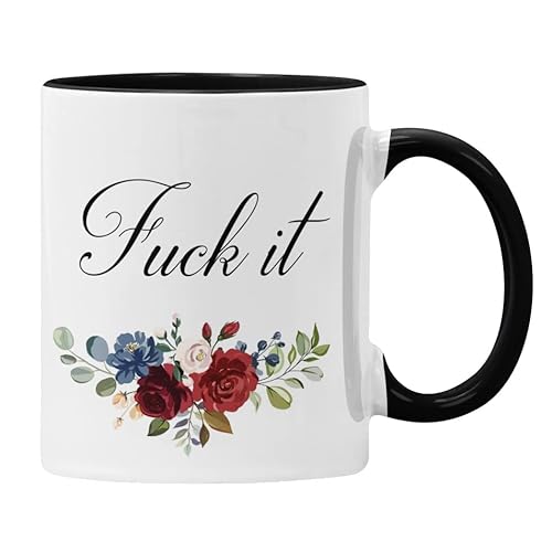 F*uck It Tasse, florales Profanity, unhöfliches Geschenk, Schwimmbecher, Schwarz von Plumfoolery