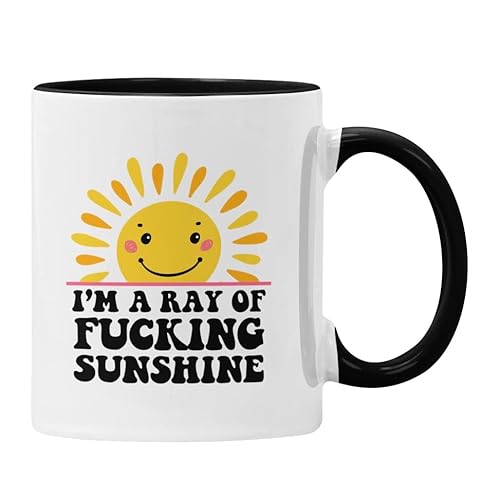 Lustige Tasse mit Aufschrift "I'm a Ray of Sunshine", freches Geschenk (schwarz) von Plumfoolery
