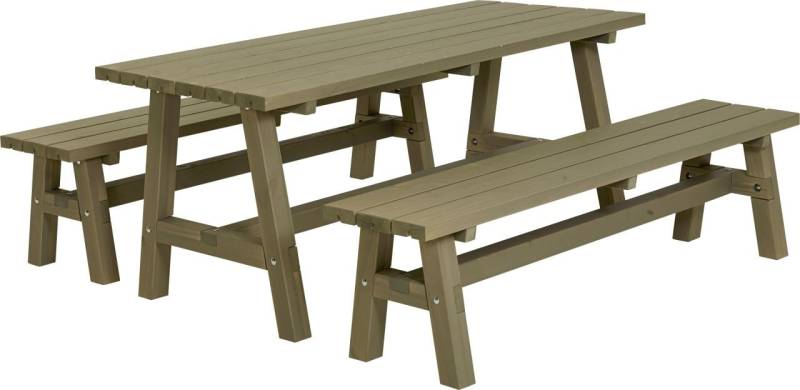 Plus Country Plankengarnitur - Tisch und 2 Bänke RAL 7023 Graubraun von Plus