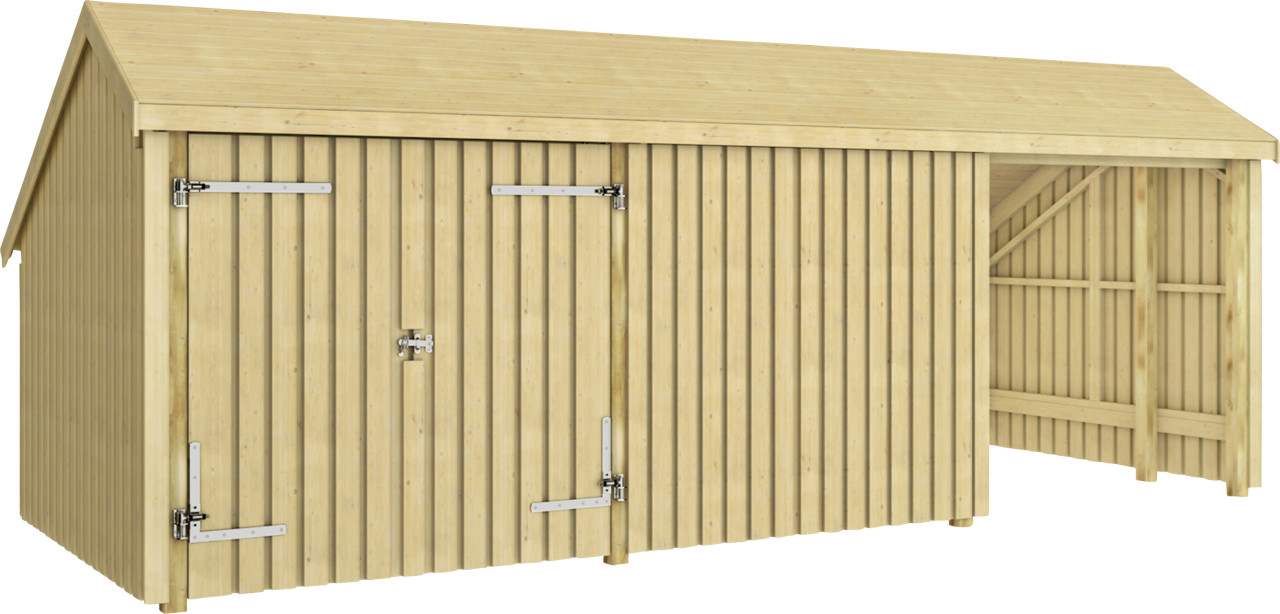 Plus Gartenhaus Multi 3 Module 619 x 238 cm natur mit Doppeltür, offen von Plus