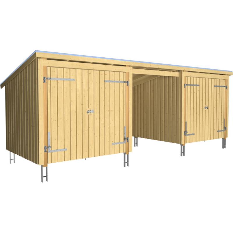 Plus Gartenhaus Nordic Multi 619 x 208 cm natur mit 2 Doppeltüren, offen, Dachpappe, H-Anker von Plus