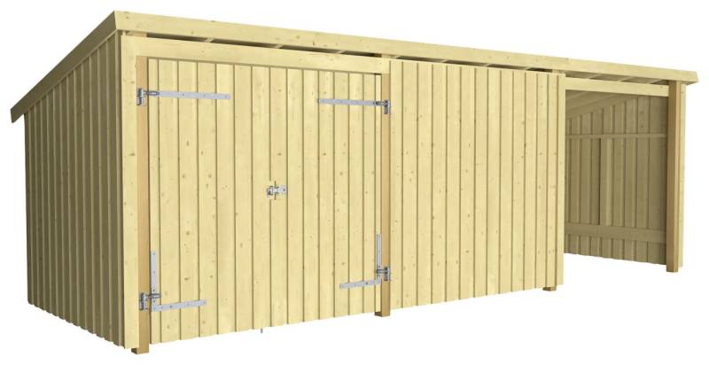 Plus Gartenhaus Nordic Multi 619 x 208 cm natur mit Doppeltür, Wand, offen von Plus