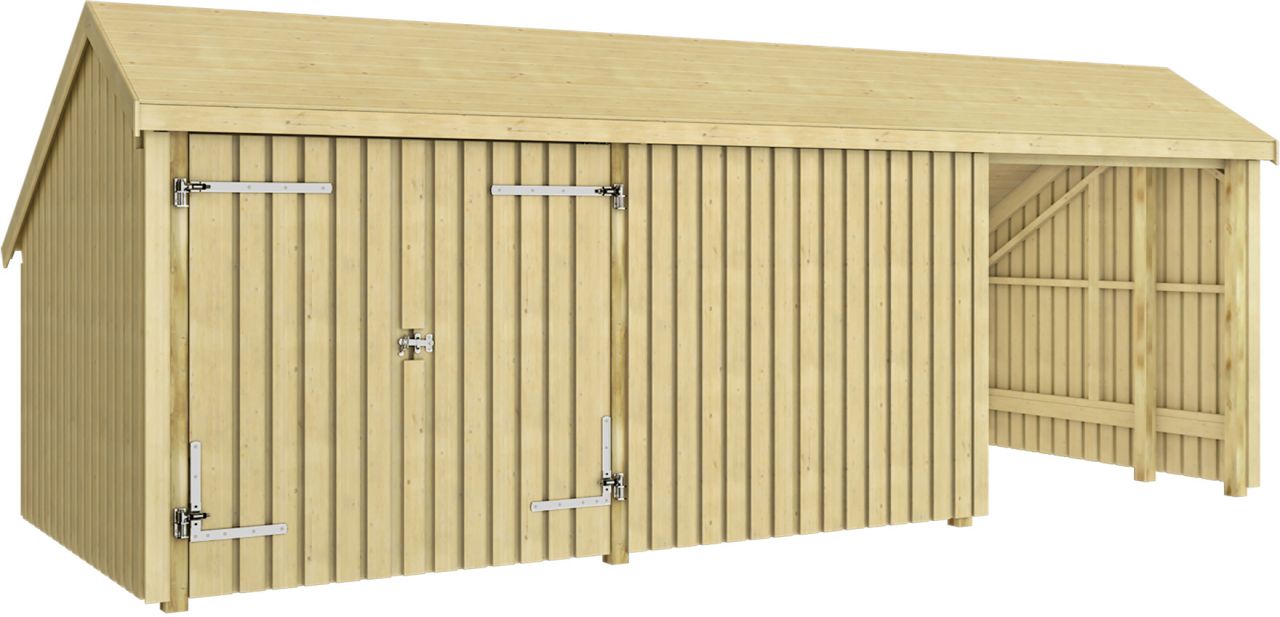 Plus Gartenhaus Multi 3 Module 645 x 455 cm natur mit Doppeltür und Wand von Plus