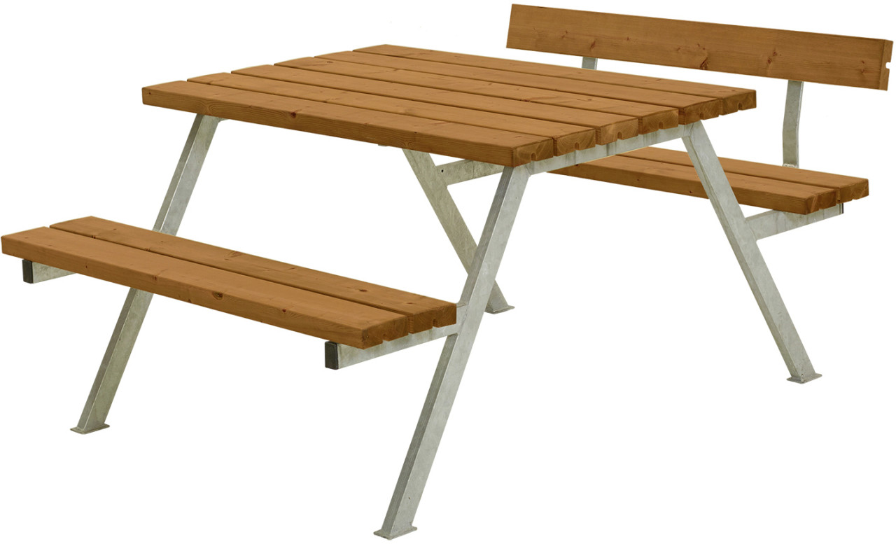 Plus Picknicktisch Alpha Stahl-Holz 118 x 173 x 73 cm teak mit Rückenlehne von Plus