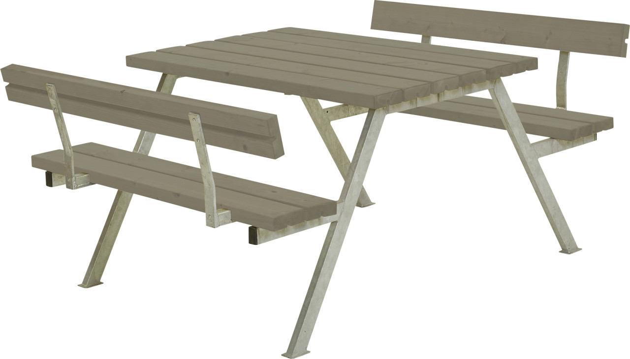 Plus Picknicktisch Alpha Stahl-Holz 118 x 185 x 76 cm graubraun mit 2 Rückenlehnen von Plus