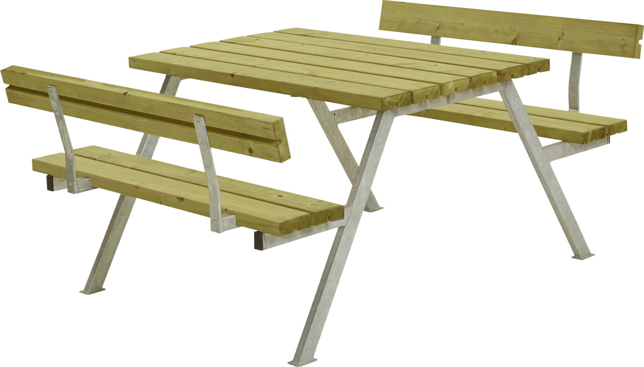 Plus Picknicktisch Alpha Stahl-Holz 118 x 185 x 76 cm natur mit 2 Rückenlehnen von Plus