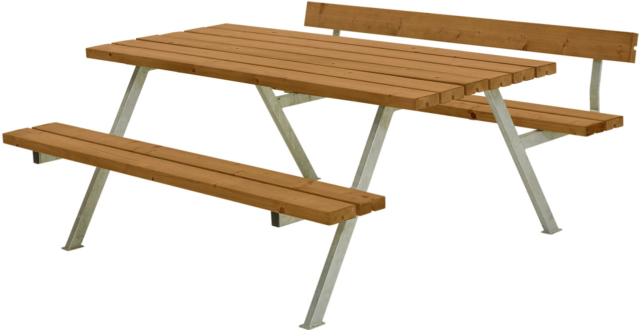 Plus Picknicktisch Alpha Stahl-Holz 177 x 173 x 73 cm teak mit Rückenlehne von Plus