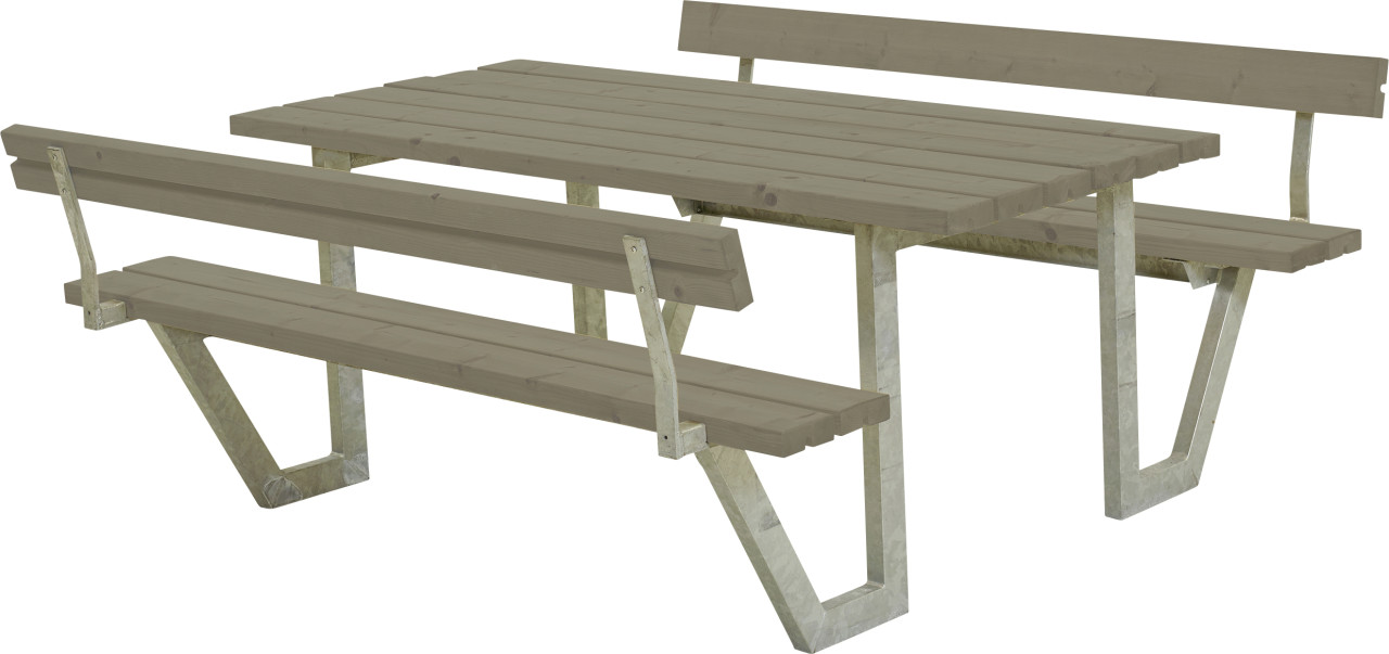 Plus Picknicktisch Wega Stahl-Holz 177 x 185 x 76 cm graubraun mit 2 Rückenlehnen von Plus