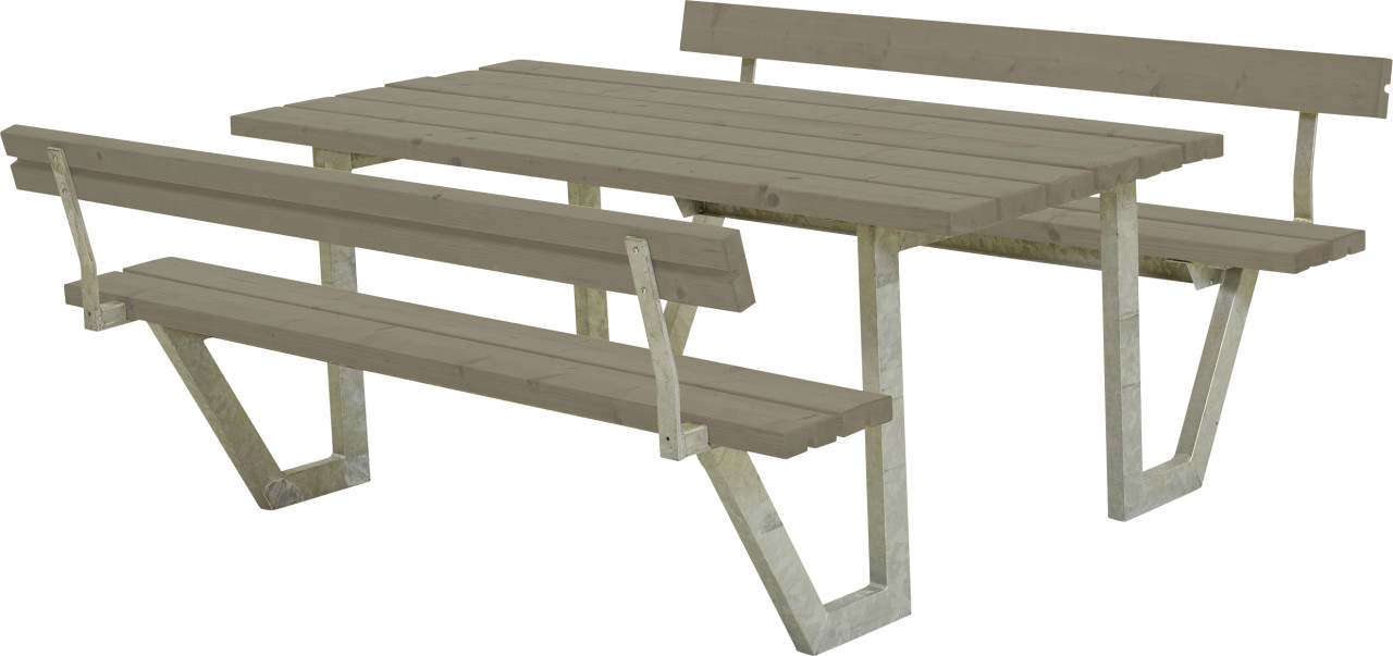 Plus Picknicktisch Wega Stahl-Holz 177 x 185 x 76 cm graubraun mit 2 Rückenlehnen Plus Picknicktisch Wega Stahl-Holz 177 x 185 x 76 cm graubraun mit 2 Rückenlehnen von Plus