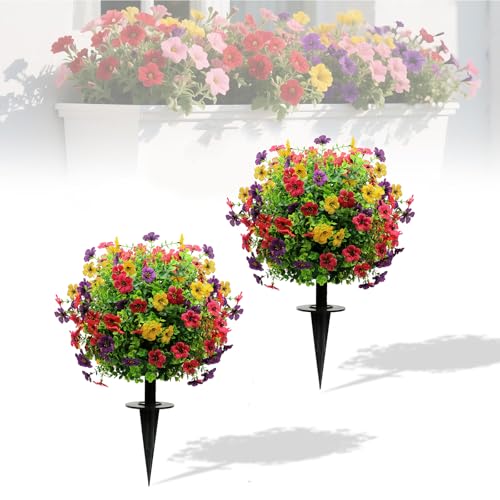 PlusFive 2 Stück Künstliche Violette Topiary-Ballbäume Mit Bodenspitzen, 60cm Gefälschte Künstliche Büsche Pflanzen, UV-beständige Künstliche Pflanzen für Garten Terrasse Veranda Zimmer Deko von PlusFive