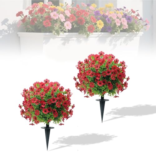 PlusFive 2 Stück Künstliche Violette Topiary-Ballbäume Mit Bodenspitzen, 60cm Gefälschte Künstliche Büsche Pflanzen, UV-beständige Künstliche Pflanzen für Garten Terrasse Veranda Zimmer Deko von PlusFive