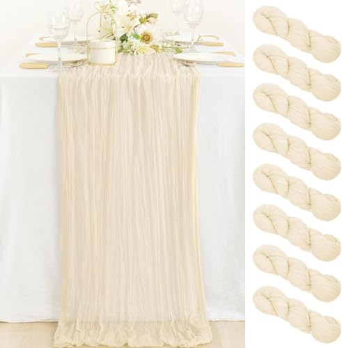 PlusFive Seihtuch Tischläufer, 8 Stück 90 × 300 cm Beige Käsetuch Tischläufer Boho Gaze Käsetuch Tischläufer Musselin Tischläufer Tischdecke für Tischläufer Hochzeit Verlobungstablett Gartenparty Deko von PlusFive