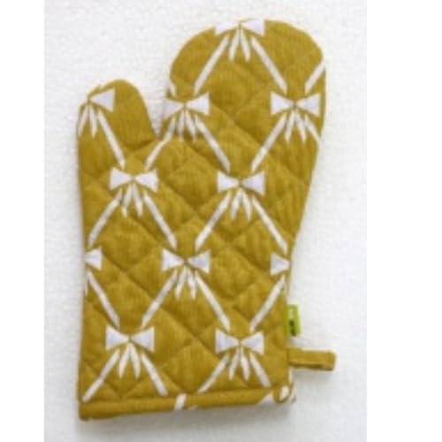 Ofenhandschuhe und Topflappen, 4-teiliges Set (gelb bedruckt) von Plush Home
