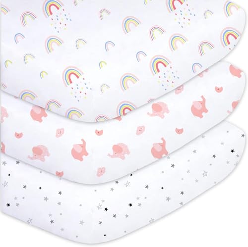 Plushii Baby Spannbettlaken 60x120cm - 3er Set Spannbetttuch für das Kinderbett - Weiche Mikrofaser - Oeko-Tex Standard 100 - Rosa Regenbogen von Plushii