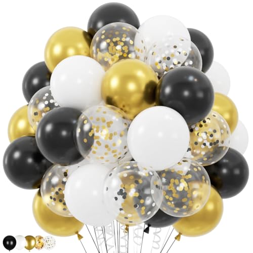 Pluuttiem 100 Goldene, Schwarze und Weiße Luftballons mit 12 Großen Metallischen Goldenen und Schwarzen Konfetti-Luftballons für die Abschlussfeier Pluuttiem 100 Goldene, Schwarze und Weiße Luftballons mit 12 Großen Metallischen Goldenen und Schwarzen Konfetti-Luftballons für die Abschlussfeier von Pluuttiem