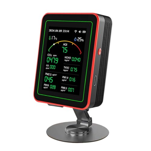 Pluuttiem 15-In-1 Tuya WiFi Wiederaufladbarer Haushalts-Digital-Luftqualit?tsdetektor CO2/CO/TVOC/HCHO/PM2.5/Temp/Humi f¡§1r Smart Home A von Pluuttiem