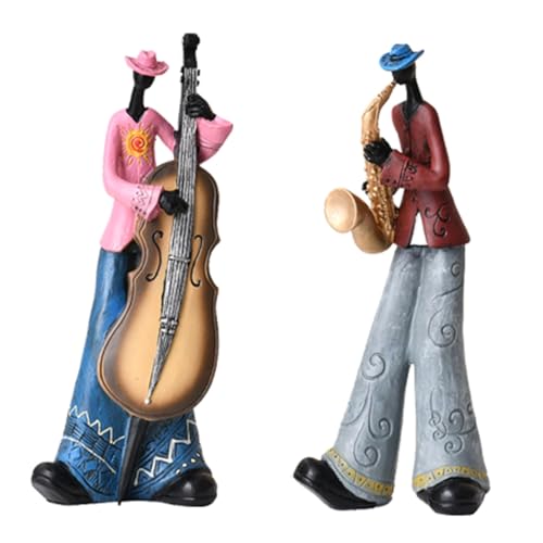 Pluuttiem 2 Stück Jazz-Band-Spieler-Figuren, Vintage-Musiker-Figur, Harzstatuen, Retro-Skulptur, Schreibtisch-Ornament, Heim- und Innendekoration von Pluuttiem