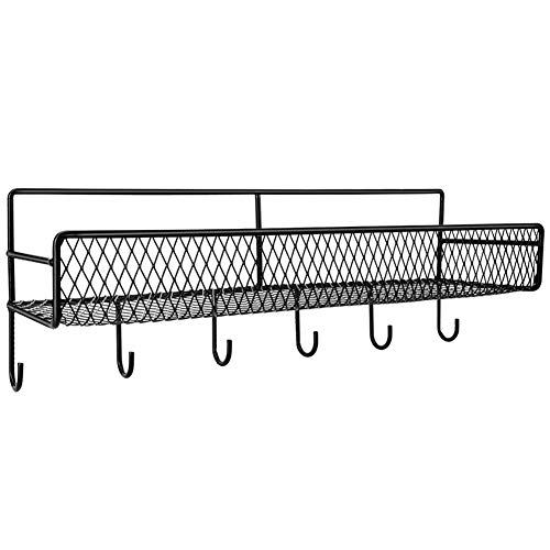 Pluuttiem Klebender Metall Aufbewahrungs Korb für die Wand mit 6 SchlüSsel Haken, Mantel und SchlüSsel Halter Box für Eingangs Bereich, KüChe, (1 StüCk) von Pluuttiem