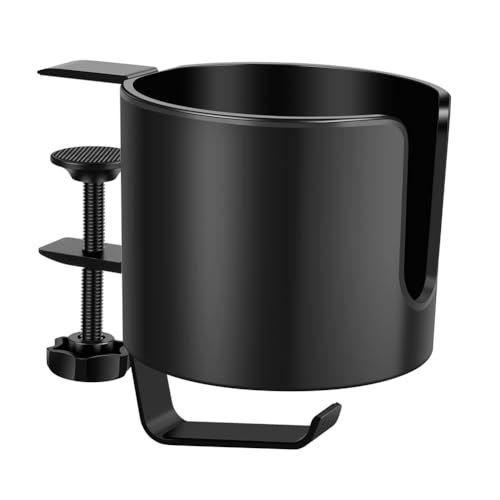 Pluuttiem Schreibtisch-Becherhalter f¨¹r Kaffeetassen, Wasserbecher, Kopfh?rer und Gaming-Desk. 2-In-1-Kopfh?rerhalter, Rutschfester Verstellbarer Schreibtischklemmen-Becherhalter in Schwarz. von Pluuttiem