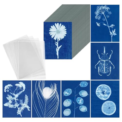 Pluuttiem Sun Print Paper Kit, 100 Blatt Cyanotypie-Papier mit 4 Blatt Acrylplatte, A5 Sun Art Papier, Solar Printing Art Papier Pluuttiem Sun Print Paper Kit, 100 Blatt Cyanotypie-Papier mit 4 Blatt Acrylplatte, A5 Sun Art Papier, Solar Printing Art Papier von Pluuttiem