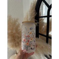 Trinkglas Mit Bambusdeckel | Schmetterling Lila 16 Oz von Pluviashandcraftedco