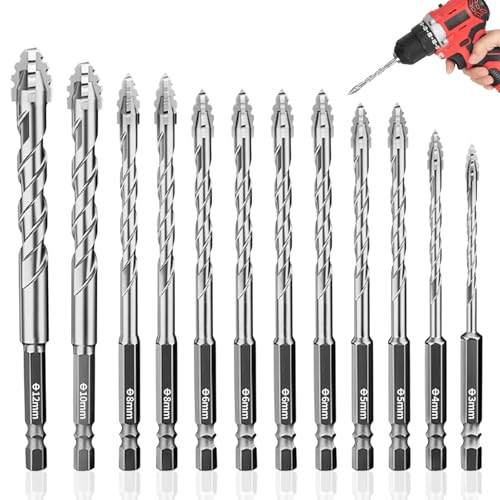 12-Teiliges Sägezahnbohrer, Powerbit Sägezahnbohrer -Set, Power Bit Bohrer, Bohrer Mit 4 Schneiden,Vierschneidiger Exzenterbohrer, Hohe Härte Gerwant Bohrerset, 3/4/5/6/8/10/12 Mm Powerbit von Pluvyze