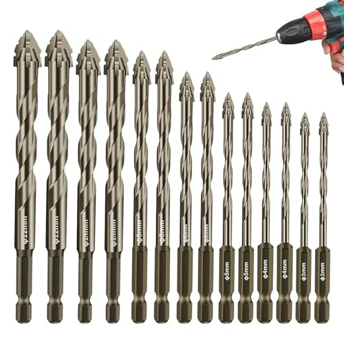 14 Stück Sägezahnbohrer, Exzenterbohrer Set Bohrer Kompatibel mit Powerbit, Bohrer mit 4 Schneiden für Glas, Keramik, Holz und Metall (3 Mm/4 Mm/5 Mm/6 Mm/8 Mm/10 Mm/12 Mm) von Pluvyze