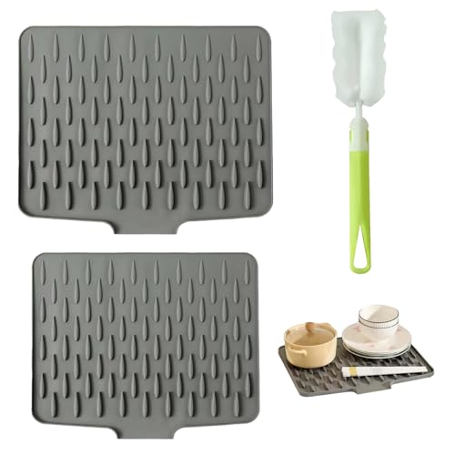 2 Stück Abtropfmatte geschirr 40 x 32 cm+28 x 36 cm Abtropfmatte Spüle Auslaufsicherer Arbeitsplattenschutz aus Silikon,Faltbar,Wärmeisolierende Topfunterlage,Verdickte Rutschfeste Stoßdämpfende von Pluvyze