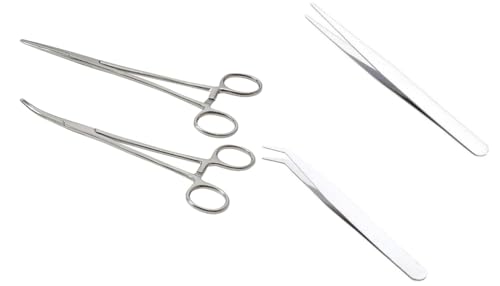 2 Stück Piercing Zange Selbstverschluss Arterienklemme Edelstahl Piercingzange und 2 Stück Pinzetten,Robust,Korrosionsbeständig,Leicht zu Reinigen,DIY-Handwerk,Haustierpflege,Straight+Bend von Pluvyze