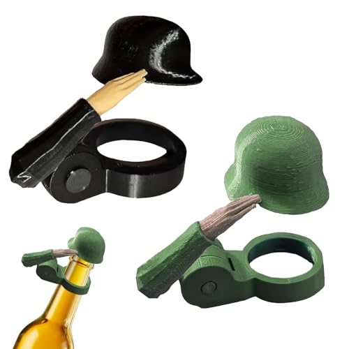 2 Stück Soldat Salut Bierflasche Helm,Flaschenverschluss Bierflaschen,Kreative Und Lustige Formen,Wiederverwendbar,Hält Getränke Sauber,Geeignet Für Partys Und Veteranenliebhaber (Schwarze) von Pluvyze