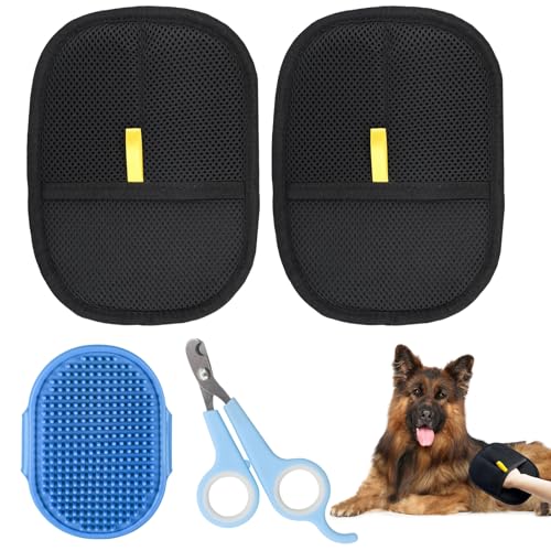 2Pcs Fellmagnet Handschuh Katzenhaare Tierhaarentferner Handschuh Fell Magnet Handschuh Antistatische Wiederverwendbar für Katzen,Hunde,Kleidung, Möbel,Sofa mit 1 Hundebürste 1 Krallenschere katzen von Pluvyze