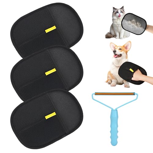 3 Pcs Fellmagnet Katzenhaarentferner Handschuh Tierhaarentferner Handschuh Katzenhaarentferner Mit Tierhaarentferner Geeignet Zum Kämmen Von Tierhaaren,Reinigen Von Möbeln,Kleidung Und Teppichen von Pluvyze
