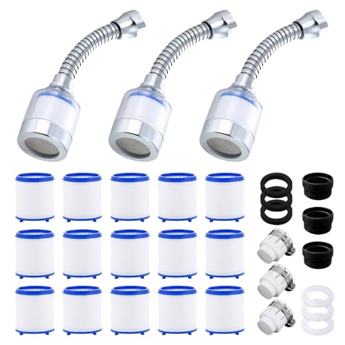 3 Pcs Lange Wasserfilter FüR Wasserhahn Filter FüR Trinkwasser Filter FüR Wasserhahn Filter Aufsatz Reinkristall Wasserfilter Wasserhah Filter 360° Water Filter Tap Mit 15 Baumwollfilterelement von Pluvyze