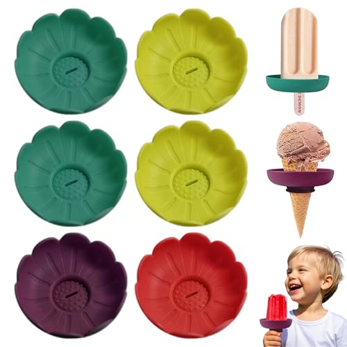 6 PCS Eishalterung Kinder, Eis Tropfschutz, Silikon-Eisständer mit Runder Schüssel, Wiederverwendbar, Geeignet für Erwachsene, Kinder und Kleinkinder (Gelb + Grün + Rot + Dunkelviolett) von Pluvyze