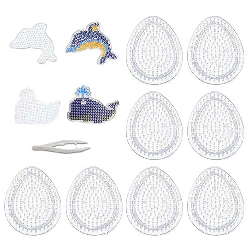 8Pcs Bügelperlen Platten Ostern Bügelperlen Vorlagen Bügelperlenplatten Transparente Eiform für DIY Projekte Ostern mit 1 Wal 1 Delfin 1 Zange（9 * 7cm） von Pluvyze