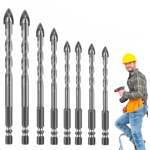 8 Teiliger Sägezahnbohrer Bohrer mit 4 Schneiden Exzenterbohrer Sägezahn Bohrer Powerbit Bohrer Power Bit Sägezahnbohrer Wolfram für Beton, für Glas, Keramik, Holz & Metall (3–12 mm) von Pluvyze
