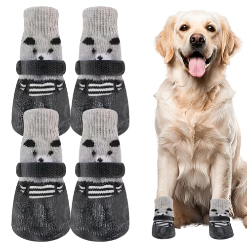 Hundeschuhe 2 Paar Hundeschuhe Pfotenschutz Outdoor Schwarzbär Hundesocken Anti Rutsch mit Verstellbarem Klettverschluss Gegen Pfotenlecken,für den Innen-und Außenbereich Geeignet(L) von Pluvyze