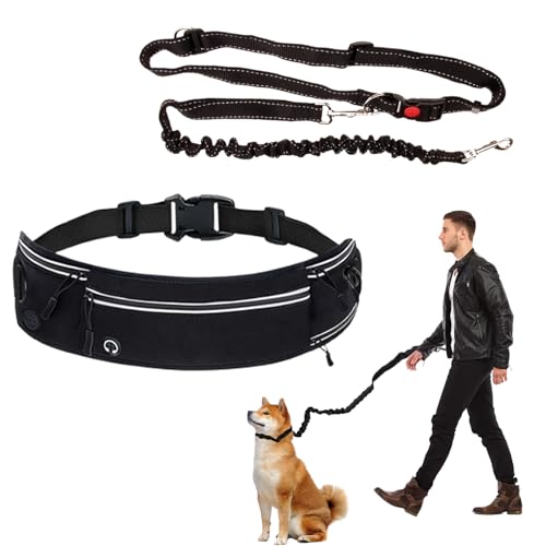 Laufleine für HundeJoggingleine Hunde mit Bauchgurt 2 Modelle Bauchgurt Hundeleine,Befreien Sie Ihre Hände,Vielseitig Ausnehmbar,Groß- und Mittelgroßer Hundetraktionslauf,Schwarz von Pluvyze