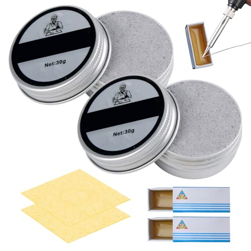 Lötspitzenreiniger, 46g Lötspitzen Reaktivator Lötspitzenreiniger Tip Tinner Cleaner Lötkolbenspitze für Aktivierte Oxidation mit 2 Reinigungsschwämmen + 2 Kolophonium-Lötpaste von Pluvyze