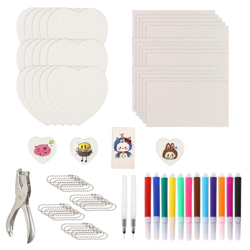 Magic Puffy Paint, 30 Stück Foam Texture Painting Paper, Schaum Textur Malset Kit mit 12 Farben Stifte + 2 Wasserstift + Locher + 20 Perlenketten, DIY Magic 3D Schaumstoff Textur-Malset für Kinder von Pluvyze
