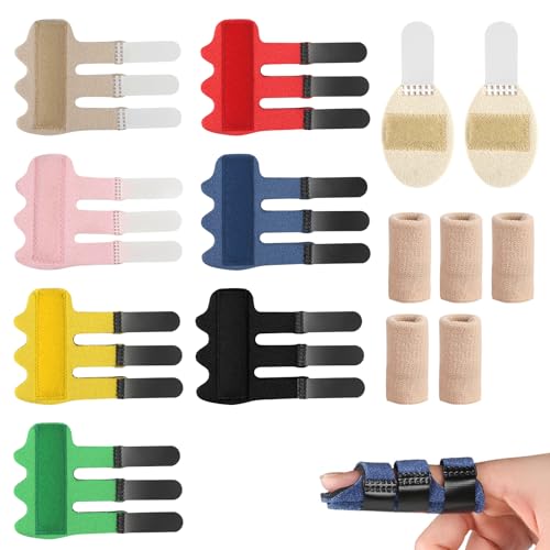 Pluvyze 7 Stück Fingerschiene Fingerschiene Mittelfinger Zeigefinger Ringfinger Schnappfinger Schiene Fingerschiene Kinder Mit 5 FingerhüLlen Und 2 Fingerklammern von Pluvyze