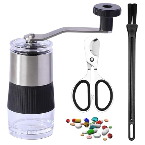 Tablettenmörser Tabletten Zerkleinern Edelstahl Pillenmörser,Verschleißbeständig,Leicht Abnehmbar,Wasserwäschbar,mit Tablettenschere und Bürste,für Haustiere,Erwachsene,Kinder,Kaffeebohnen,Nüsse von Pluvyze
