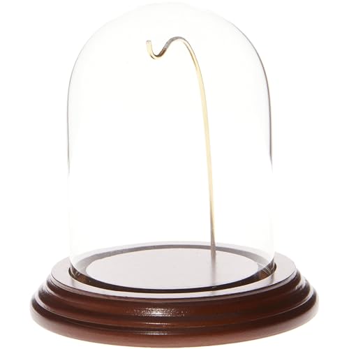 Plymor Kleine Glas-Display-Kuppel-Glocke, 7,6 x 10,2 cm (Walnussfurnier-Basis und goldfarbener Draht) von PlyMor