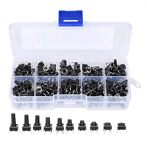 200PCs 10W Tact Switch Kit, Tactile Push Button Switch Micro Momentary Tact Sortiment Kit und Kunststoffbox, strenge Qualitätskontrollstandards, hohe Leistung, einfache Installation(200Pcs) von Plyisty