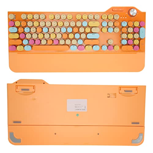 Kabellose Mechanische Retro-Schreibmaschinentastatur, 107 Tasten, Runde Tastatur Im Punk-Stil, mit Lautstärkeregler, LED-Hintergrundbeleuchtung, 2,4 G, BT5.1, USB-Kabel (Orange) von Plyisty