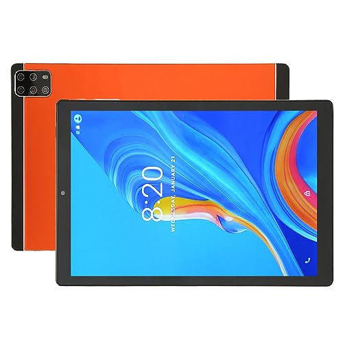 Plyisty 10,1-Zoll-Android 12-Tablet, Intelligentes Mobiles Tablet, 6 GB RAM, 128 GB ROM, Deca-Core-CPU, 5G WLAN, 8800-mAh-Akku, FM-Unterstützung, Schwerkraftsensor (Orange) von Plyisty